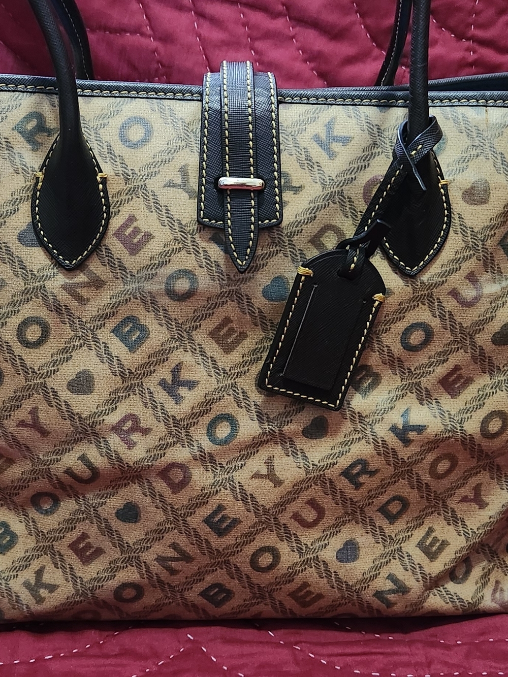 Dooney & Bourke Tan and Brown Printed Tote Bag